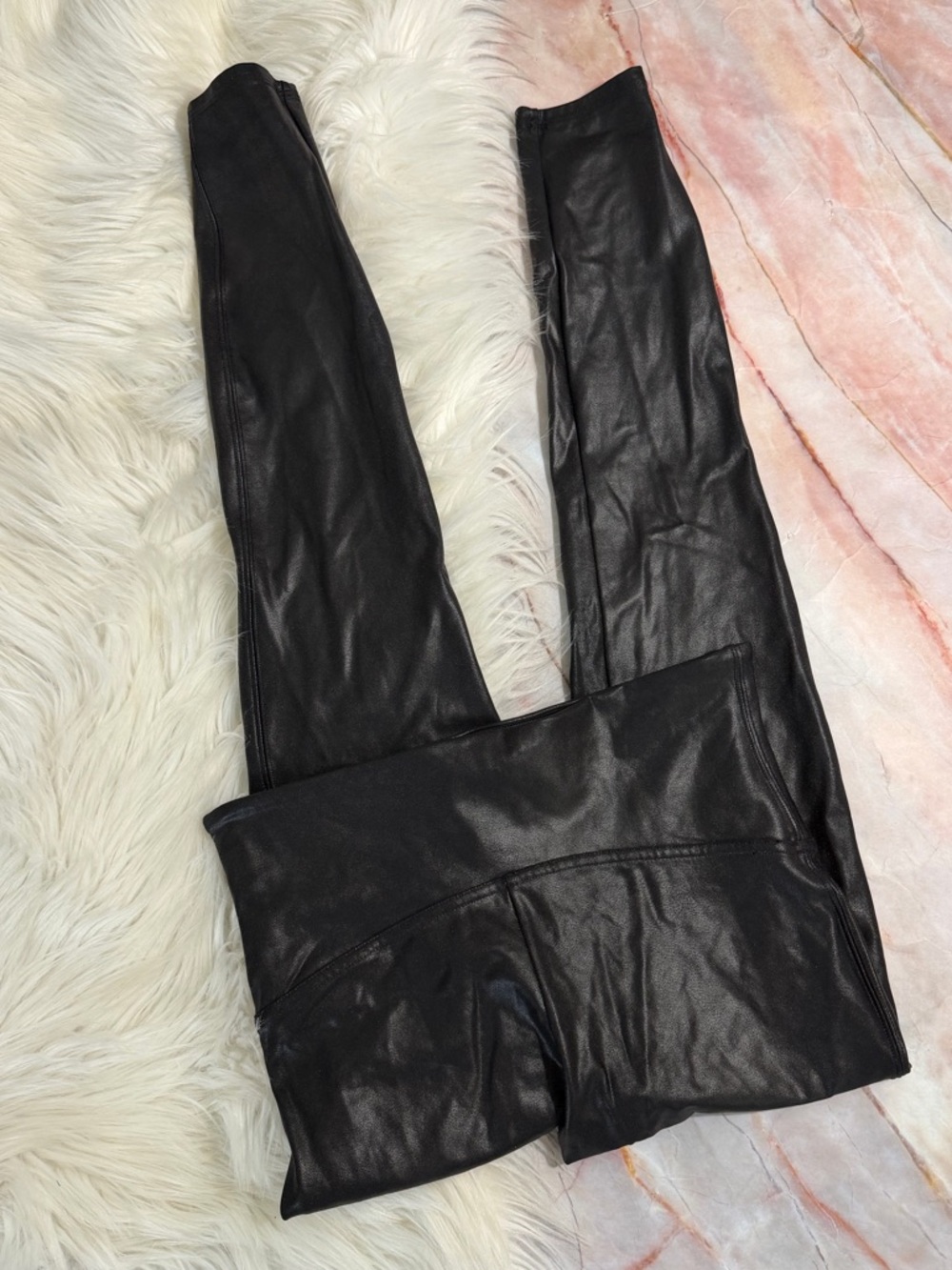 SPANX Black Faux Leather Leggings Large